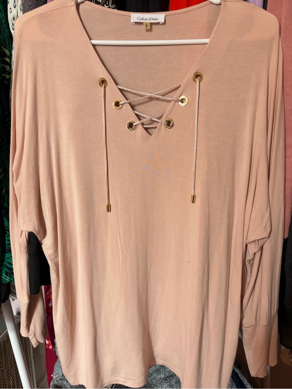 Calvin Klein Beige Lace-Up Blouse / Size S - Picture 2 of 11